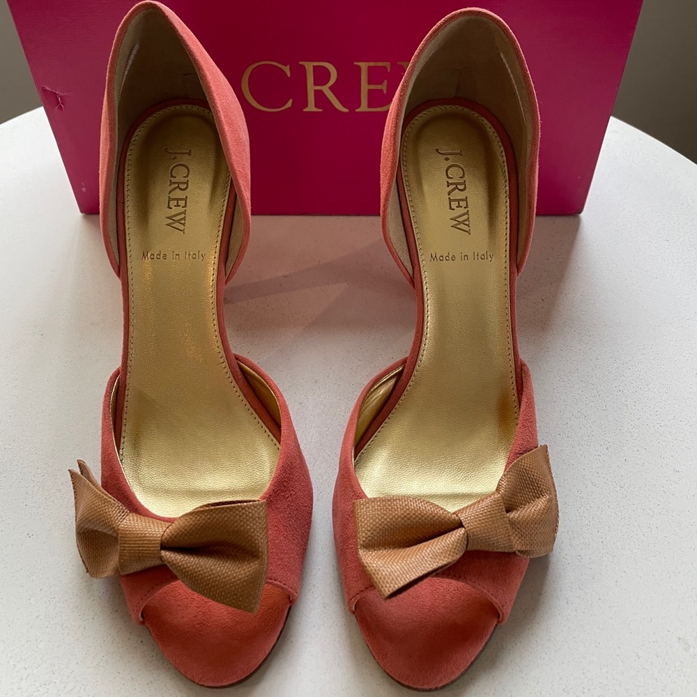 Lyla suede peep toe heels by J. Crew-